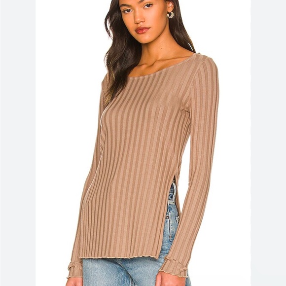 Nation‎ LTD Small Akiko High Split Slit Tunic Top Sahara Light Brown Rib Fall - Picture 5 of 11